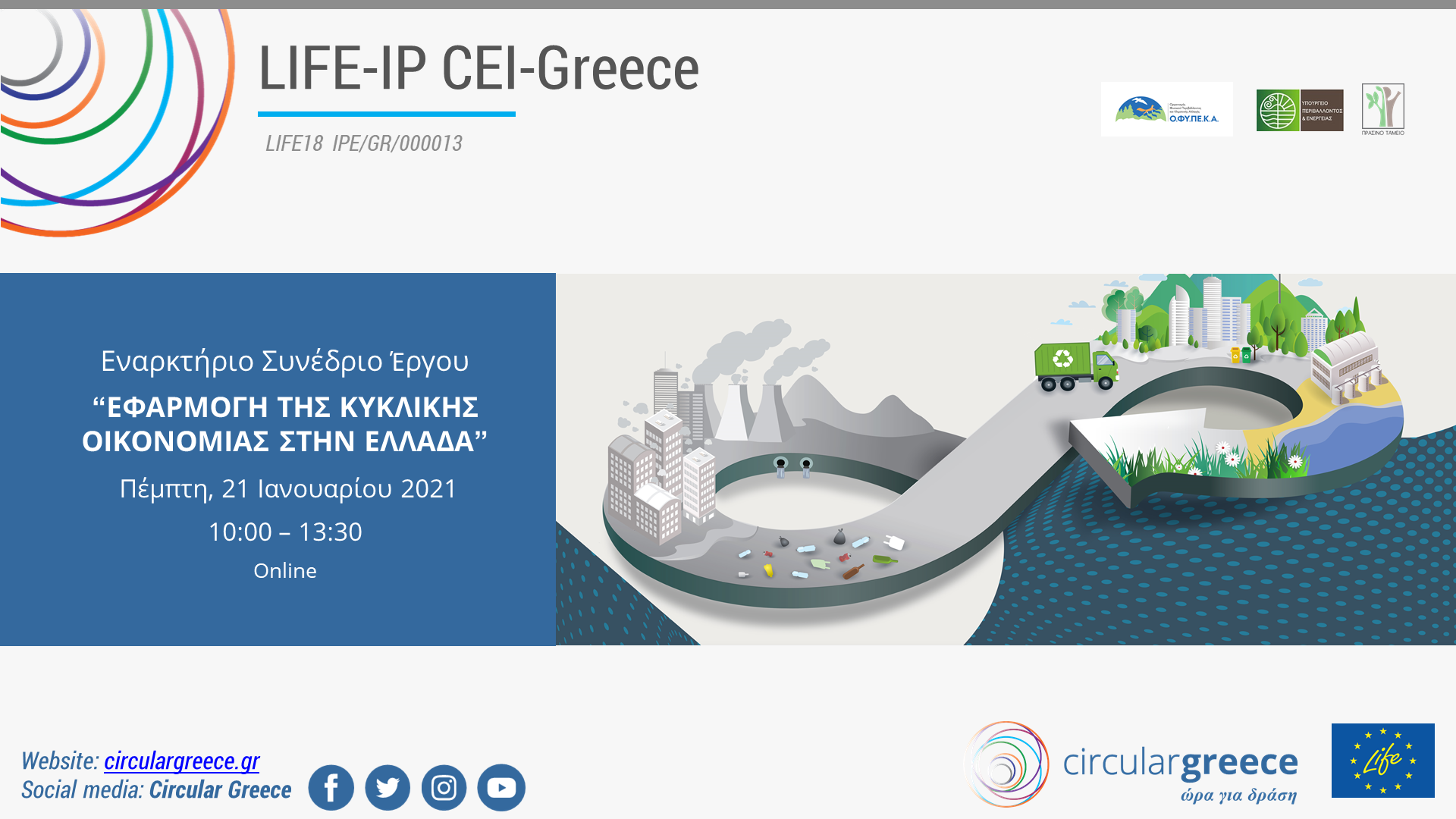 Εναρκτήριο Συνέδριο του έργου LIFE-IP CEI-GREECE «Εφαρμογή της Κυκλικής Οικονομίας στην Ελλάδα»